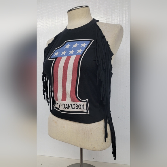 Harley Davidson Fringe Halter Top Upcycled - Picture 3 of 6
